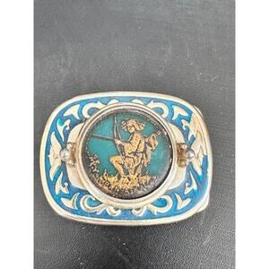 Vintage End of Trail Native American Enamel Pewter Belt Buckle